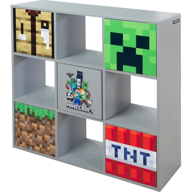 MINECRAFT - 3x3 Regal, Raumteiler mit offenen Fächern und Türen mit Push-Open, Kindermöbel mit buntem Design – Bild 1