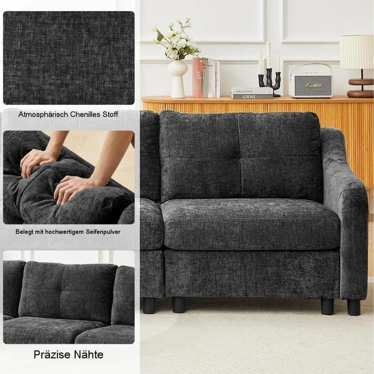 Ecksofa Schlaffunktion Kordsofa L Form 251cm Grau 4 Sitze – Bild 6