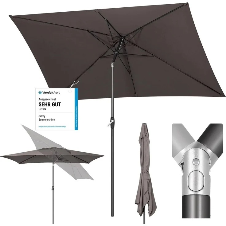 Sekey Sonnenschirm mit Kurbel und UV50+, knickbar, Aluminium cappuccino, 200 × 300 cm – Bild 1