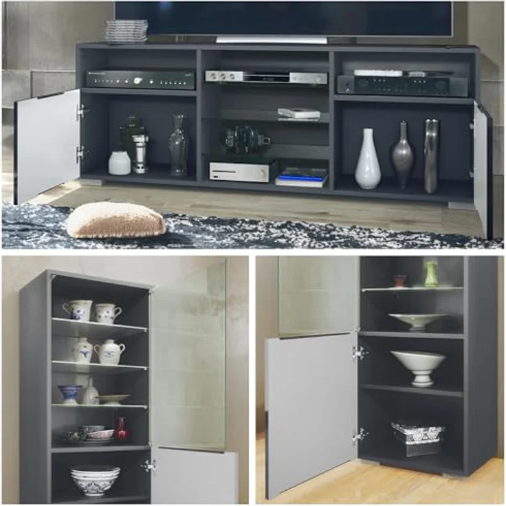 Vladon Wohnwand, Anthrazit, 2 Vitrinen & TV-Board, 286x122.5x35 cm, Made in Germany – Bild 3
