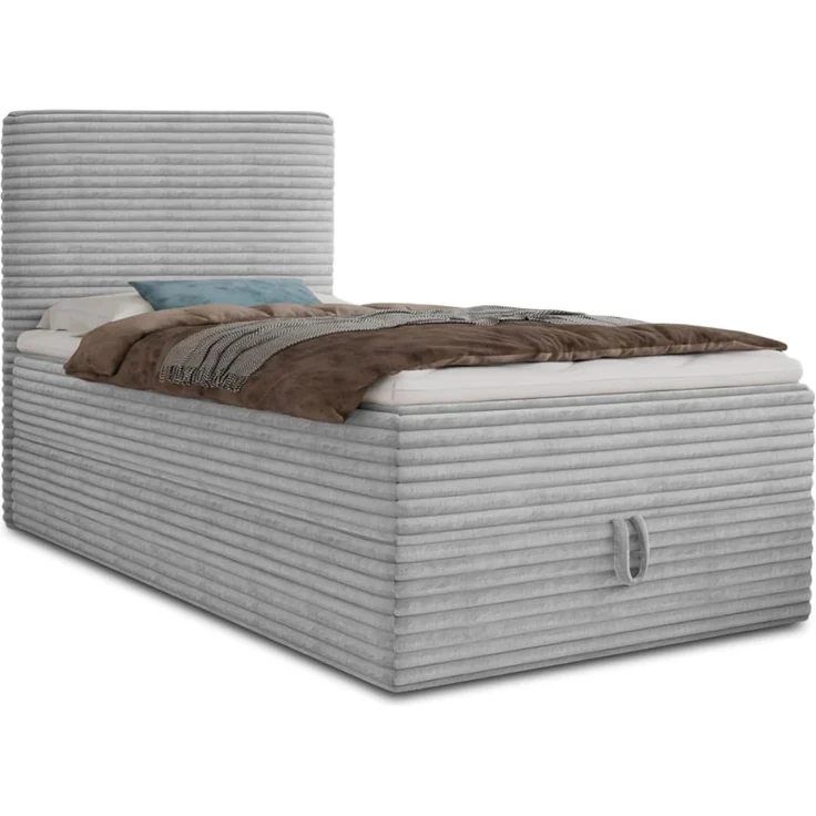 Boxspringbett Mollo Mini mit Bettkasten und Matratzentopper - Einzelbett mit Bonell-Matratze und Topper, Polsterbett in weichem Cordstoff, Bett, Schlafzimmer (Grau (Tilia 86), 100 x 200 cm) – Bild 1