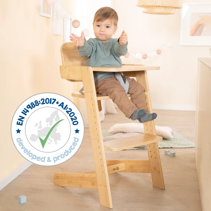 roba Babyhochstuhl Nature Up - Hochstuhl aus FSC®-zertifiziertem Bambus Holz - Mitwachsend mit abnehmbarem Essbrett - 3-Punkt-Gurt - Bis 70 kg belastbar - Natur – Bild 12