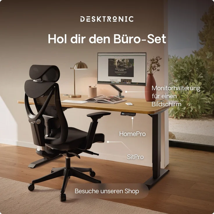 Desktronic HomePro Elektrisch höhenverstellbarer Schreibtisch 200x80cm Massive Eiche/Schwarz mit Memory-Funktion, Anti-Kollisions Technologie, USB-A und USB-C-Ladeanschlüssen – Bild 9