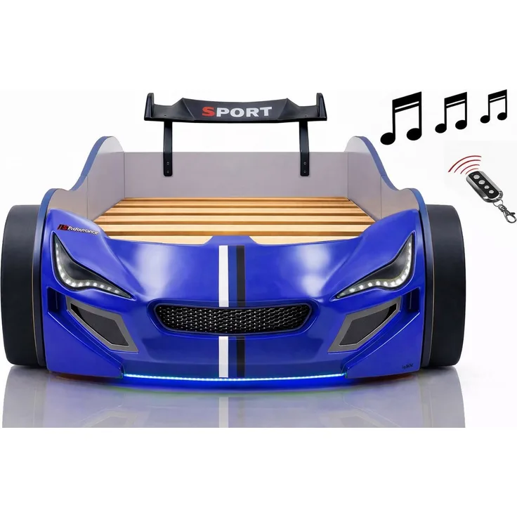 Aileenstore Autobett TURBO GTE (ohne Zubehör), Kinderbett 90x200, Lattenrost,LED,Unterbodenlicht,Sound,Fernbedienung