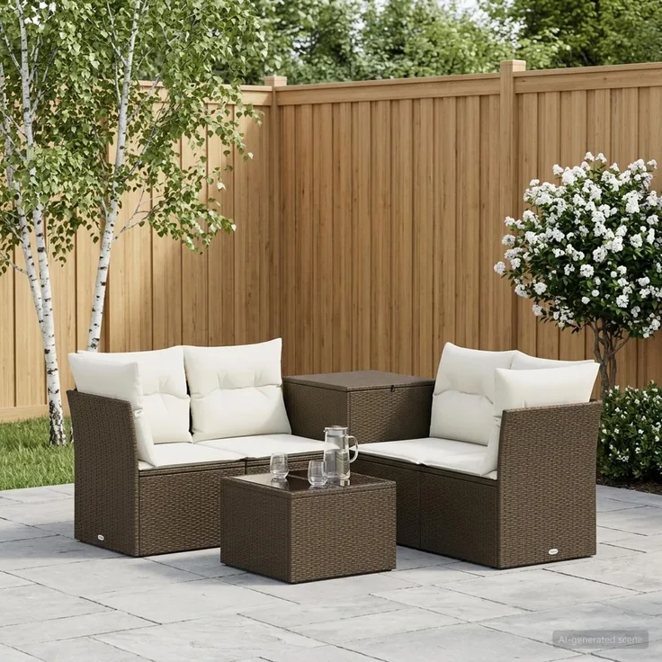 vidaXL Sofa Set 6 stk. Braun und Creme Weiß Polyrattan und Stahl 3447346