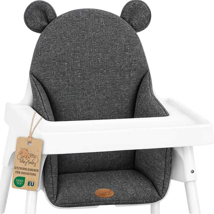 Sitzkissen für Hochstuhl faltbar Sitzverkleinerer – Baby Kissen Sitzauflage Stützkissen für Ikea Antilop Kinderstuhl und Babystuhl – handgemacht wasserabweisend Grau