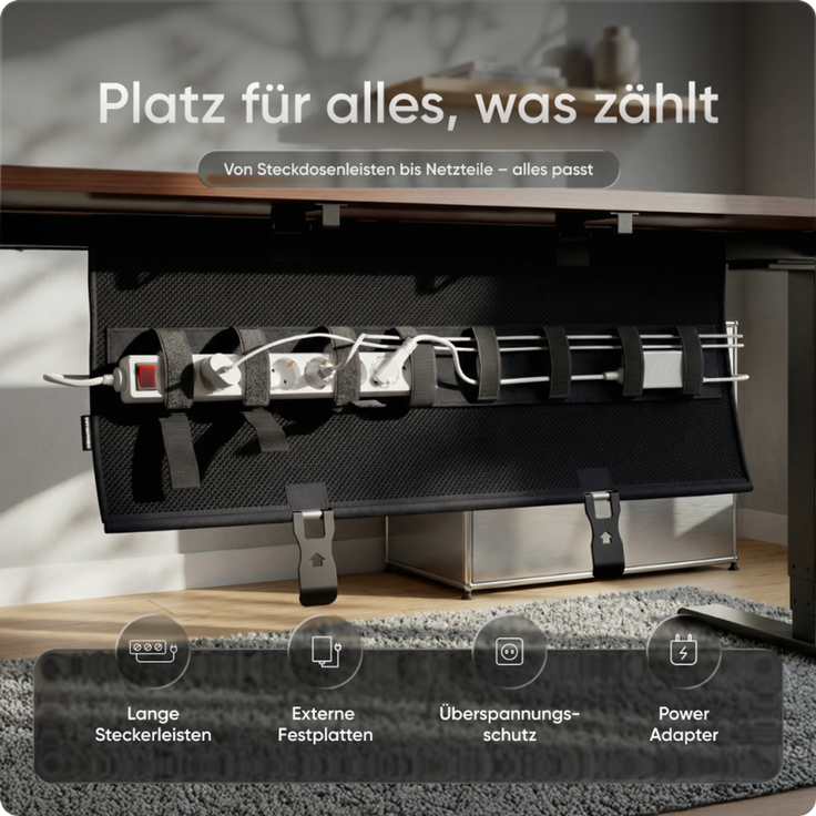 DESKSPACE Kabelwanne Schreibtisch Kabelmanagement - Beidseitig Klappbarer Kabelkanal - Cable Organizer für den Schreibtisch - 94 cm (Schwarz) – Bild 4