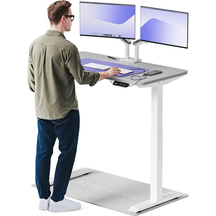 Desktronic HomeOne Elektrisch höhenverstellbarer Schreibtisch 120x60cm Weiß/Grau mit Memory-Funktion, Anti-Kollisions Technologie, USB-A und USB-C-Ladeanschlüssen