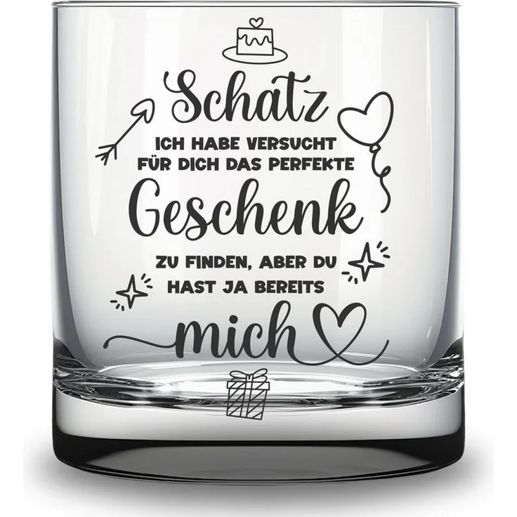Lasernauten Whiskyglas Glas mit Gravur für Verliebte Geschenk Valentinstag Hochzeitstag Liebe, mit Gravur