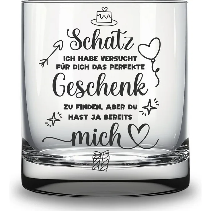 Lasernauten Whiskyglas Glas mit Gravur für Verliebte Geschenk Valentinstag Hochzeitstag Liebe, mit Gravur