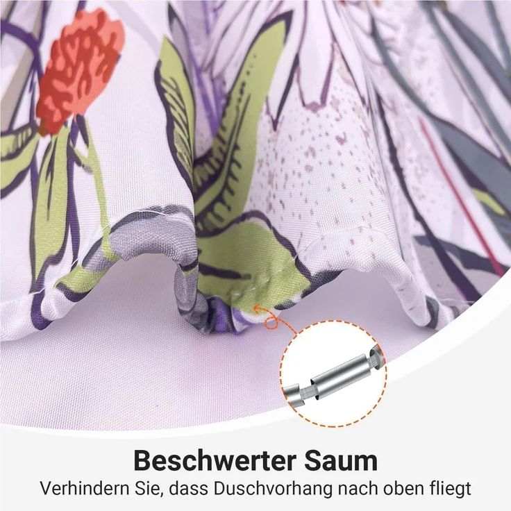 Duschvorhang Mischblumen 180x160cm Wasserabweisend 12 Ösen Badezimmer H160cm – Bild 6