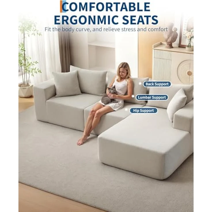 GarveeHome Modulares 108" Cloud Ecksofa Mit Chaiselongue – Flauschiges, l-Förmiges Sofa – Tiefer Sitz, Boneless, Schlafsofa – Komfort Für Wohnzimmer – Ohne Montage – Bild 2