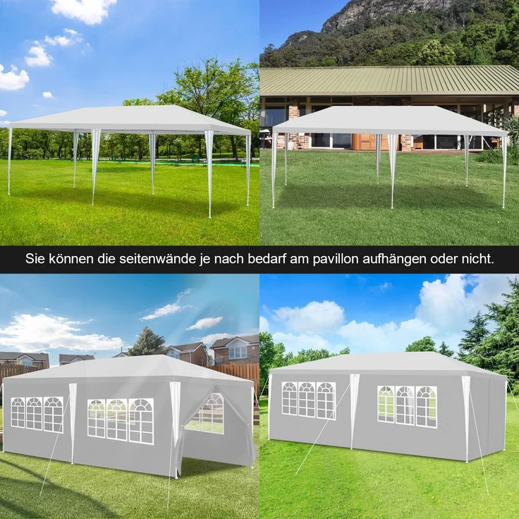 Eikuavons Pavillon Partyzelt Gartenzelt Marktzelt, Stabil, Gartenpavillon mit PE Beschichtung, Sonnenschutz für Outdoor, Weiß, 3 x 6 m,Polyethylen – Bild 7