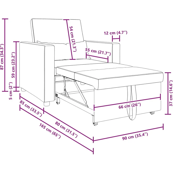 vidaXL Ausziehbare Schlafcouch Einzel Dunkelbraun 90 x 165 x 87 cm 42002688 – Bild 10