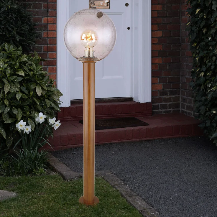 Außenleuchte Stehlampe, Glas Holzoptik braun, DxH 25x100 cm – Bild 6