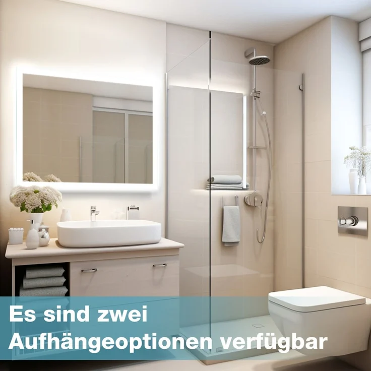 Gimbelen LED Badezimmerspiegel 80x60 cm, Bad Spiegel mit Licht & Tastenschalter, 2 Lichtfarben (3000K/6500K), Antibeschlag, Energiesparend, Silber – Bild 7