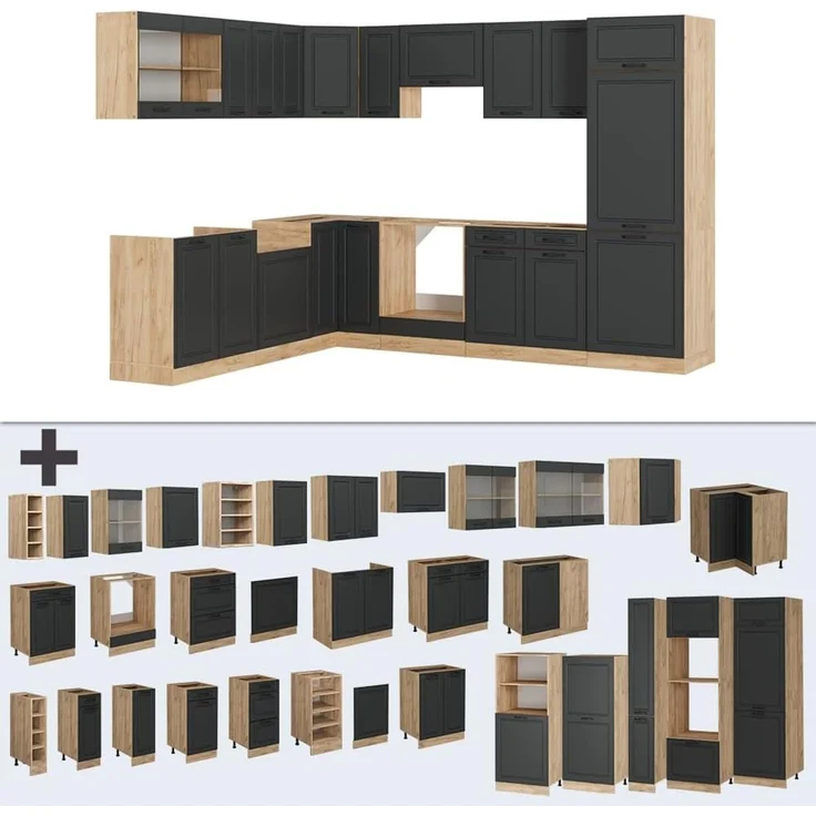 Eckküche R-Line Anthrazit Landhaus/Goldkraft Eiche 287 x 227 cm, AP Eiche Vicco – Bild 8