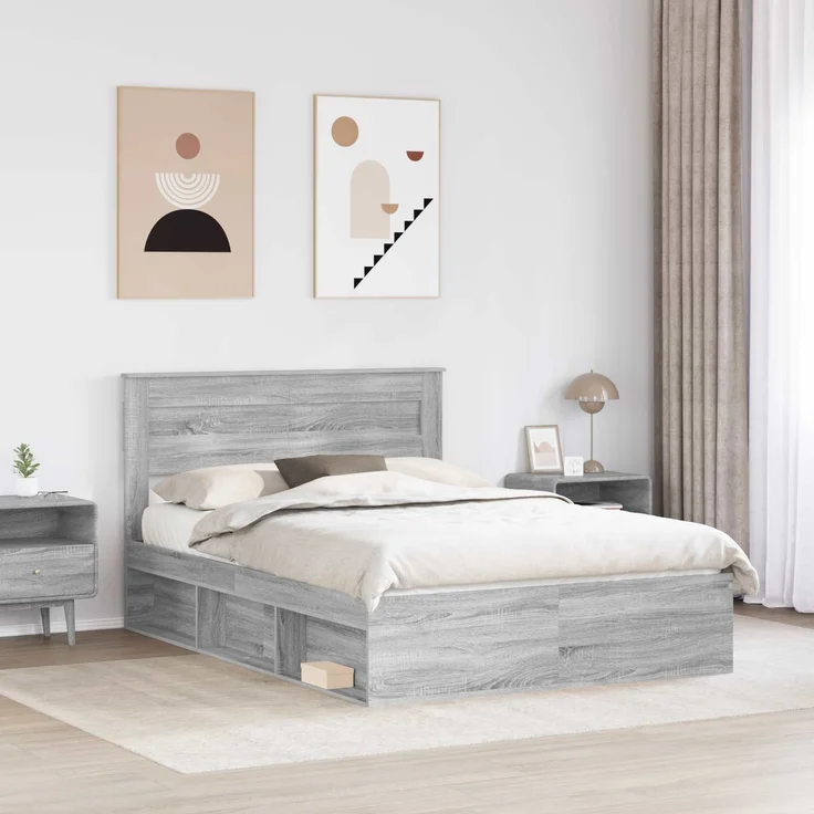 vidaXL Bettrahmen Graues Sonoma 150 x 200 cm Massives Kiefernholz 3409748 – Bild 2
