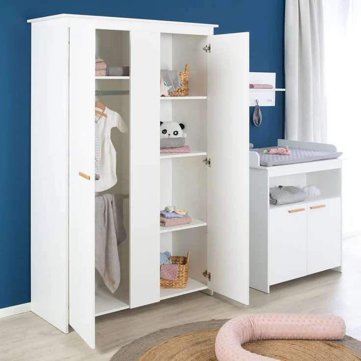 roba Kinderzimmerset 'Anton' 3-teilig - Bett 70 x 140 - Wickelkommode - Kleiderschrank 3-türig - Weiß – Bild 19