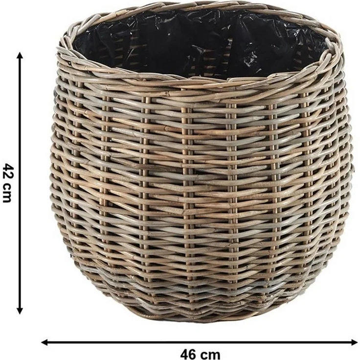 Kobolo Pflanzkübel Pflanzkorb Rattan VERDANA rund mit Folie ausgeschlagen kubu grey (Stück, 1 Stück), Dm. 46 cm – Bild 2