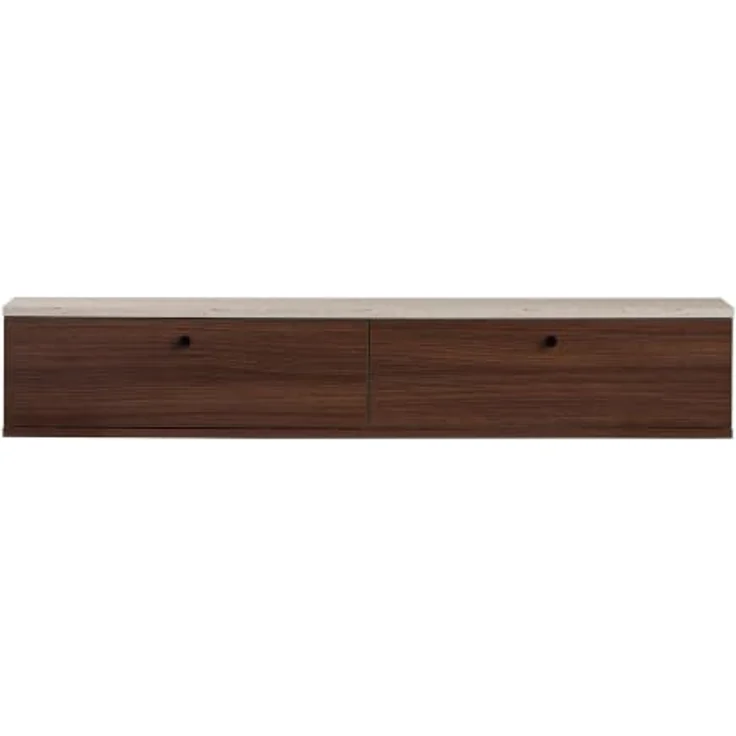 Hanah Home Stilvoller TV-Ständer, 140 cm breit, Travertin- und Walnuss-Finish | 100% melaminbeschichtete Spanplatte, inklusive Wandhalterung | Modernes Design, Tragkraft 35 kg – Bild 7