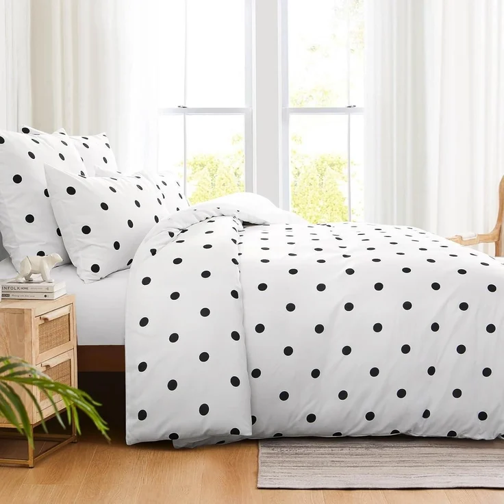 Bettwäsche Set 200x200 Weiß Polka Dot Muster Mikrofaser - 3 teilig – Bild 3