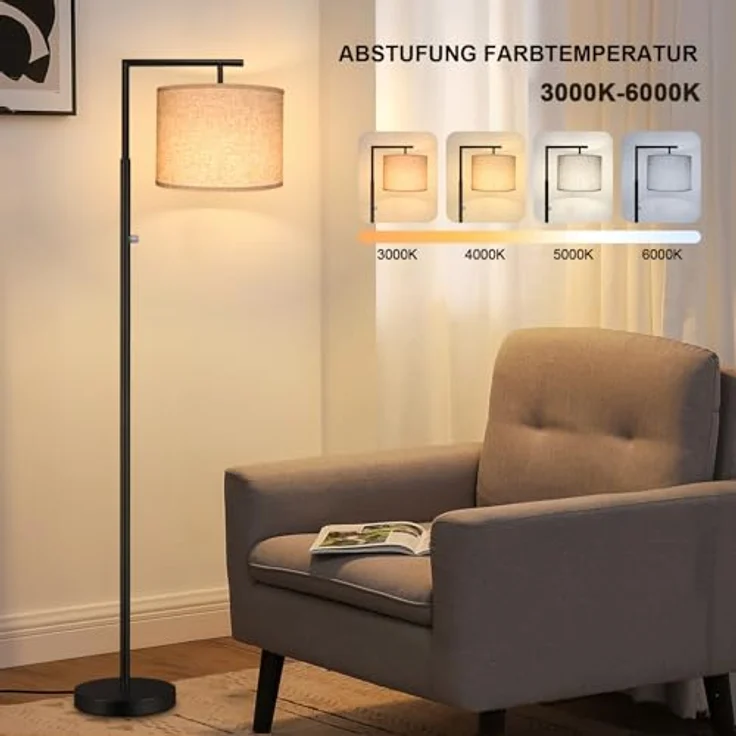ROTTOGOON Dimmbare Stehlampe mit Fernbedienung Moderne Stehlampen mit 4 Farbtemperaturen und Beigefarbenem Schirm Hohe Stehlampe für Wohnzimmer Schlafzimmer Büro (inkl. LED-Lampe) Schwarz – Bild 3