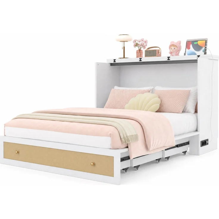 CHICFURN Bett aus MDF Weiß 140x200 cm mit Stauraum und USB-Anschluss – Bild 7