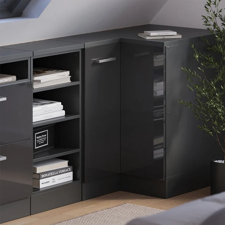 Eck-Küchenschrank für Dachschrägen R-Line Anthrazit Hochglanz 75.6 cm mit 1 Tür, Schrankkorpus 60 cm Tiefe Vicco – Bild 4