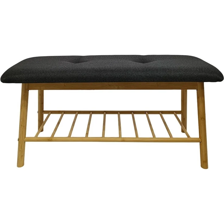 riess-ambiente Schuhbank ZEN-BO 80cm natur/grau - Bambus, FSC, Regal, Sitzbank, viel Stauraum (Einzelartikel, 1-St), Gepolsterte Garderobenbank aus Massivholz - ideal für Eingangsbereich – Bild 2