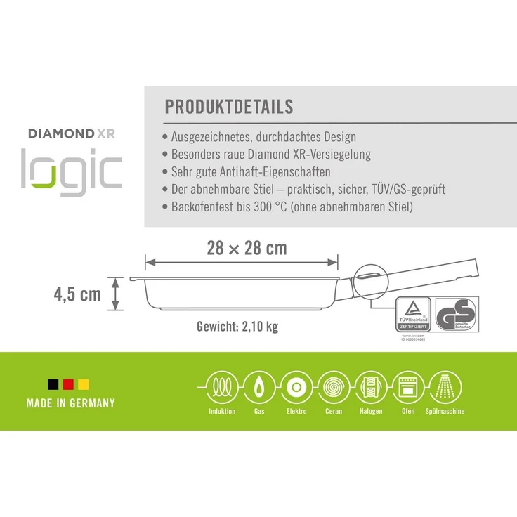 WOLL MADE IN GERMANY Grillpfanne Logic inkl. Deckel, Aluminiumguss, Abnehmbarer Stiel – Bild 3