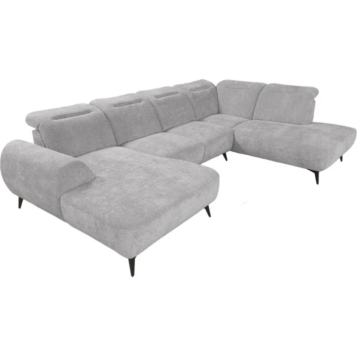 Wohnlandschaft Sofa U-Form ALETTE in Stoff Doha Grau Lange Schenkel Rechts – Bild 2