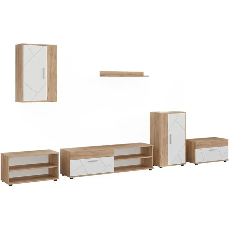 Wohnwand Berno Goldkraft Eiche/Weiß 6-teiliges Set Vicco – Bild 1