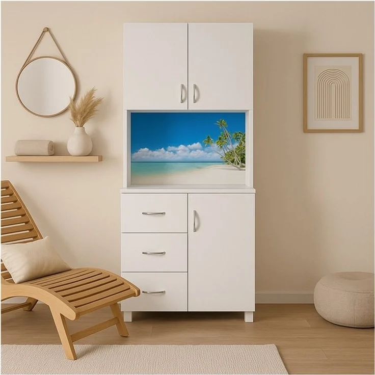 HTI-Living Mehrzweckschrank Schrank mit bedruckter Rückwand Palmen (Stück, 1-St, 1 Schrank) Highboard 6 Regalfächer 3 Schubladen – Bild 3