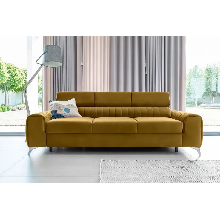 Sofa 3-Sitzer mit Schlaffunktion Schlafsofa ELENI Stoff Monolith Honiggelb – Bild 1