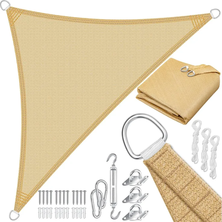 KESSER® Sonnensegel Sonnenschutz Windschutz Inkl. Befestigungsmaterial mit Ösen| HDPE Gewebe | wasserabweisend & windabweisend | Dreieck 2.5 x 2.5 x 3.5 m | Schattenspender Garten Balkon Terrasse