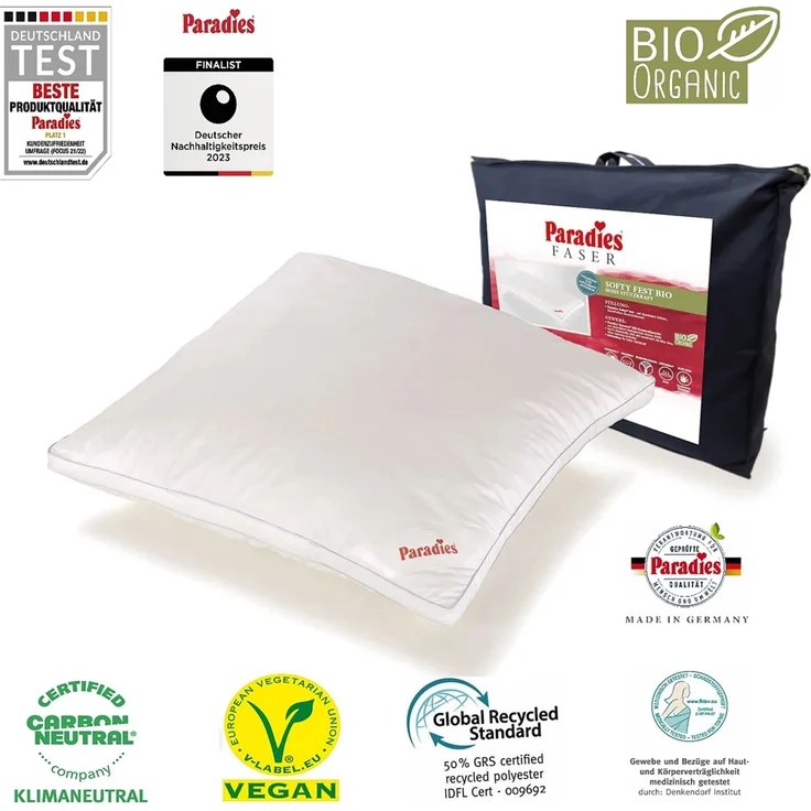 Paradies Kopfkissen Softy Bio fest 80x80 hohes Bauschvolumen Außensteg – Bild 2