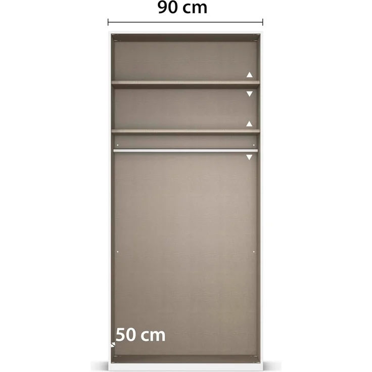 Rauch Möbel Alabama, Kleiderschrank, Garderobenschrank, 2-türig, Spiegel, Zubehör Basic, 1 Kleiderstange, 2 Einlegeböden, Farbe Beige, Griff Grau metallic, 91 x 229 x 54 cm – Bild 7