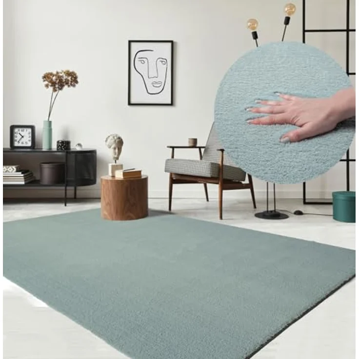 the carpet Relax kuscheliger Kurzflor Teppich, Anti-Rutsch Unterseite, Waschbar bis 30 Grad, Super Soft, Felloptik, Blau, 200x280 cm – Bild 2