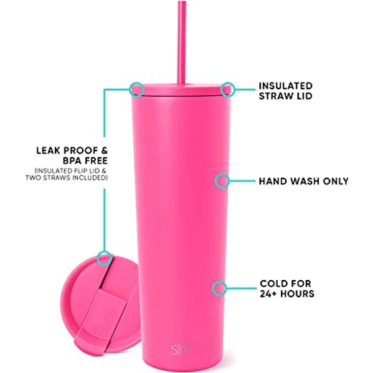 Simple Modern Thermobecher mit Strohhalm und Deckel | Trinkbecher mit Henkel Wiederverwendbare Edelstahl | Geschenke für Frauen und Männer | Classic | 830ml | Raspberry Vibes – Bild 2