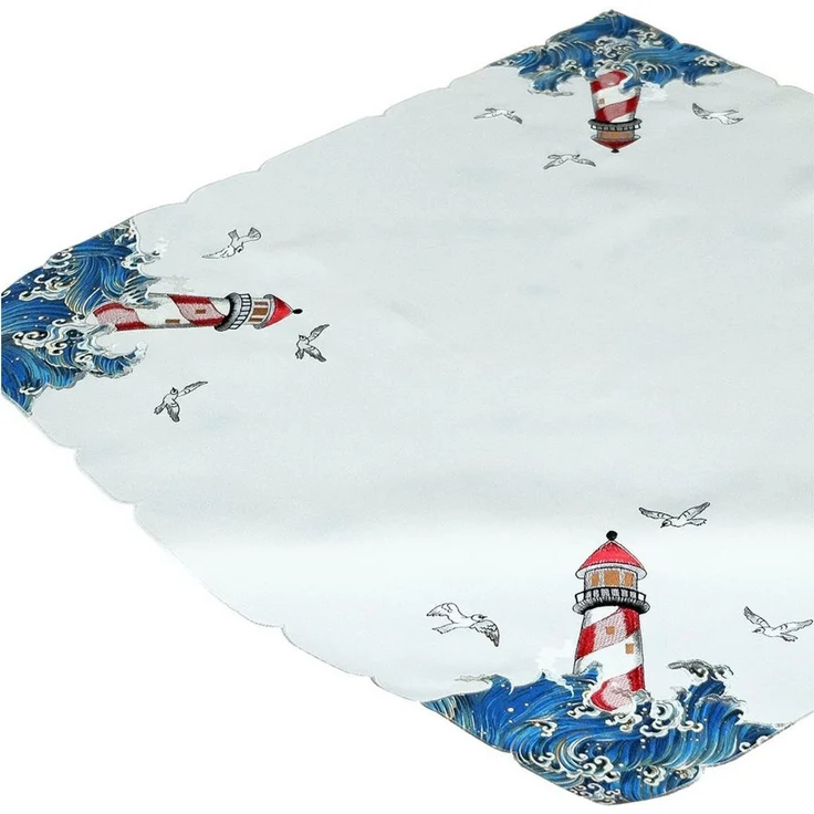 matches21 HOME & HOBBY Tischdecke Tischdecke YVONNE Leuchtturm Stickerei Polyester maritim 85x85 cm (1-tlg), Pflegeleicht & waschbar bei 30 °C – Bild 1