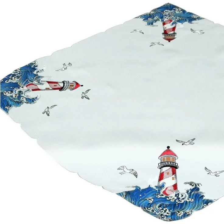 matches21 HOME & HOBBY Tischdecke Tischdecke YVONNE Leuchtturm Stickerei Polyester maritim 85x85 cm (1-tlg), Pflegeleicht & waschbar bei 30 °C