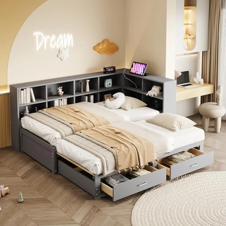 Ball & Cast Stauraumbett (90/180x190 cm) mit Schublade, Schlafsofa mit Vielen Ablagefächern + Multifunktionale Euro-Steckdose, Einfach & Zeitsparend Montierbar, Grau – Bild 1