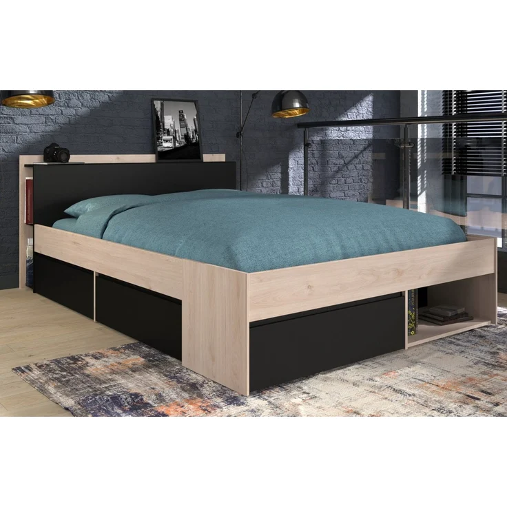 Parisot Stauraumbett Most in Eiche und schwarz 140 x 200 cm – Bild 3