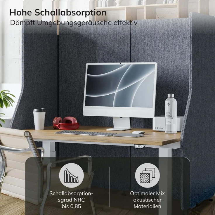 Akustik-Trennwand mit Schalldämmung PEOLT - 145x240x1,8cm Anthrazit | Stellwand Büro Raumteiler Office-Akustikwand Sichtschutz freistehend – Bild 6