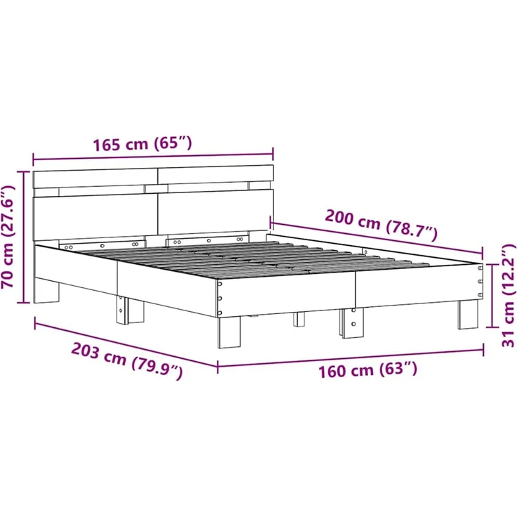 vidaXL Bettrahmen Schwarz Eichen-Optik 160 x 200 cm Holzwerkstoff 3333941 – Bild 12