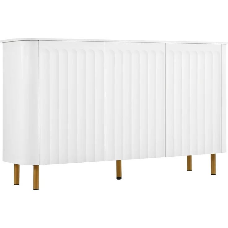 DESVIAE Sideboard Weiß aus MDF – 135x78x36 cm – 3 Türen, Metallfüße – Bild 7