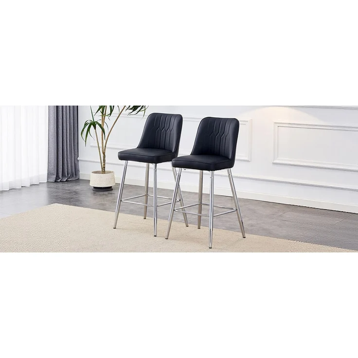 2er-Set Barhocker, 100 cm hoch, schwarzes PU-Leder mit silberfarbenem Metallgestell und bequemer Fußraste, In mehreren Farben erhältlich – die ideale Wahl für Ihre Hausbar.--Schwarz+Silber--42x45x100cm--YOUDENOVA – Bild 10
