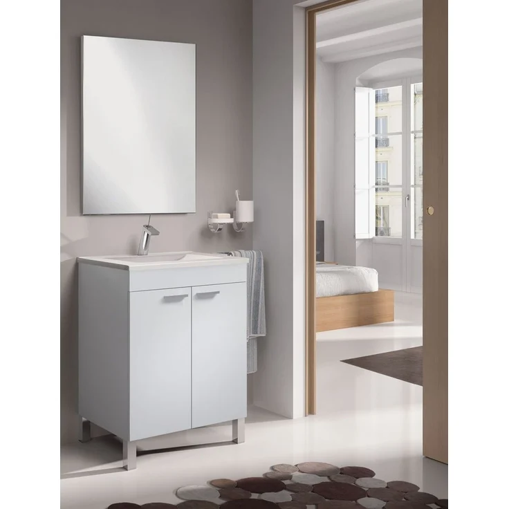 Badezimmer-Set >LC1-60< in weiß glänzend / Spiegel - 60x80x45 (BxHxT) – Bild 2