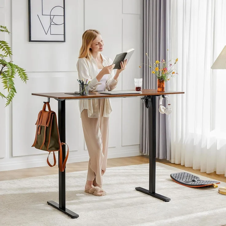 DUMOS Schreibtisch Höhenverstellbar, Ergonomic Elektrischer Schreibtische 120 X 60 cm, Standing Desk, Height Adjustable Tisch, Office Desk Geeignet für Büros, Wohnungen und andere (Braun) – Bild 2